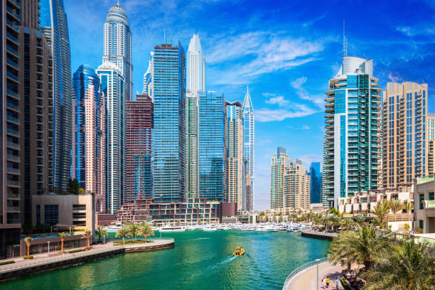 Dubai Marina skyline showcasing towering skyscrapers and vibrant waterfront, highlighting destination for freelancers.